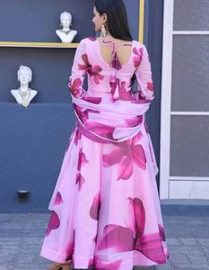 Floral Print Pink Anarkali Suit