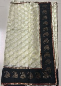 Elegant Cream Nd Black Oraganza Pattu Saree