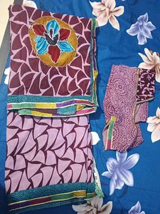 Ethnic Purple Saree &amp; Blouse 31 Inch