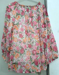 max Floral Printed Tie - Up Neck Puff Sleeves Top
