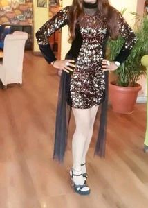 Golden Sequence Black Bodycon Dress For Women