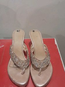 Sparkly Gold Thong Heel Sandals