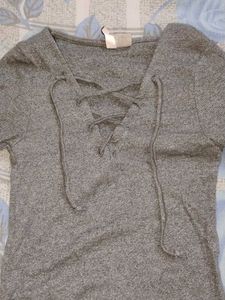 Gray Lace-Up Top
