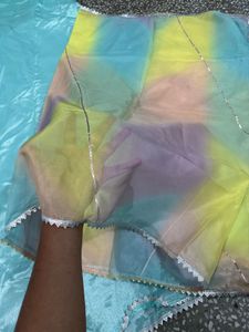 Girls Flare Aqua Party Dress With Duptta