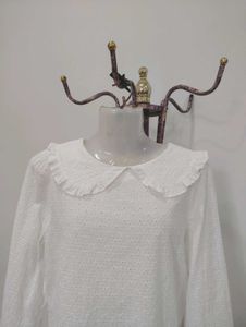 White Eyelet Ruffle Collar Blouse