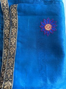 Blue Embroidered Saree With Stitched Blouse