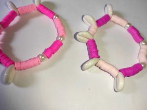 Pink &amp; White Beaded Bracelets (Set of 2)