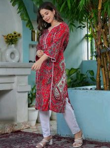 Red Paisley Print Kurta