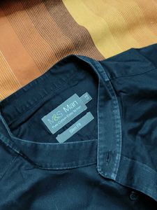 Marks &amp; Spencer Men Black Slimfit Cotton Shirt