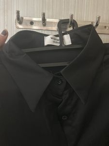 Women Plain Black Satin Korean Shirt
