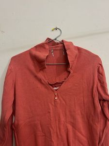 Coral Striped Knit Top