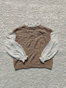 Cute Brown Knit Vest with Sleeves