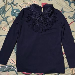 Lace Collar Long Sleeve Top