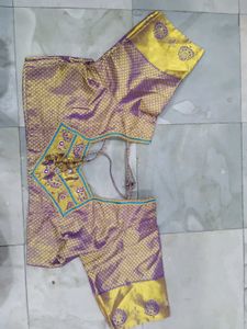 Purple &amp; Gold Embroidered Sari Blouse