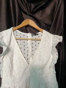 Shein White Eyelet Ruffle Sleeve Dress