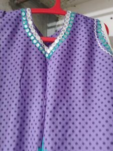 Purple mirror embellishe asymmetrical kurta