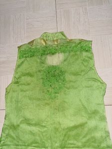 Green Net  Embroidered Kurti