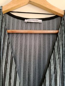 Zara Blue Gray Striped Velvet Wide Leg Jumpsuit