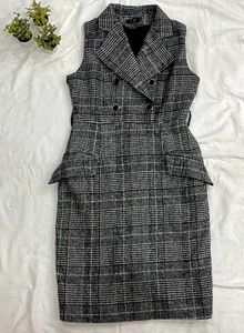 Plaid Sleeveless Blazer Dress