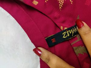 Maroon Foil Printed Kurta With Trousers
