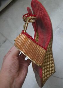 Red &amp; Gold Ethnic Wedge Heels