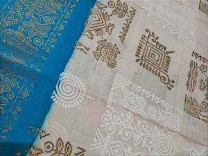 Blue &amp; Beige Patterned Saree