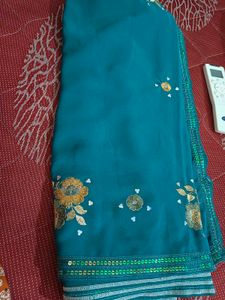 Teal Embroidered Saree