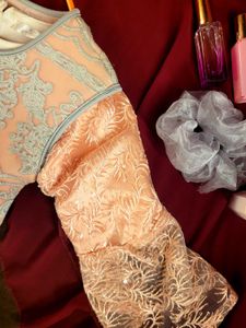 Pastel Pink &amp; Sage  Embroidered Layered Dress