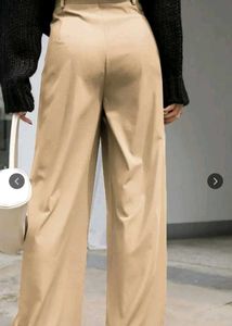 Beige Wide Leg Trousers