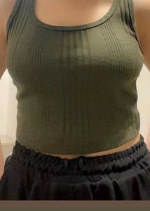 Shein Olive Green Ribbed Top