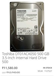 Toshiba DT01ACA050 500 GB Hard Drive