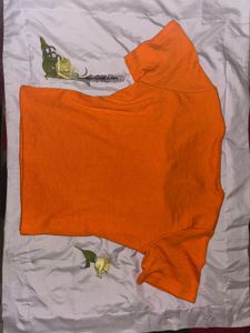 Orange Ribbed Knot-Front Top