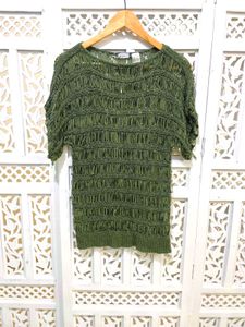 Boho Olive Ladder Knit Top A