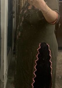 Brown Kurti With Cutdana Work.. Cutwork In Pink