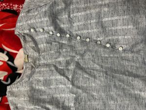 Gray Striped Button-Accent Kurta