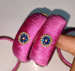 Pink Silk Thread Bangles Set Handmade