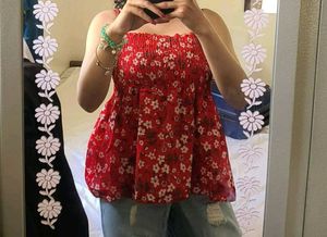 Red Floral Smocked Top