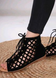 Stylish Black Peep-Toe Gladiator Sandals