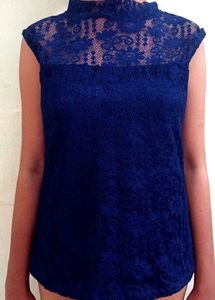 Blue Lace Mock Neck Top