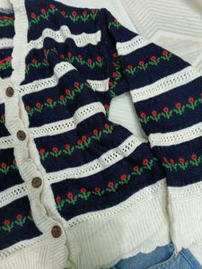 Floral Embroidered Knit Cardigan