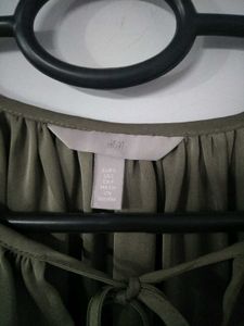H&amp;M Khaki Green Tie-Neck Top