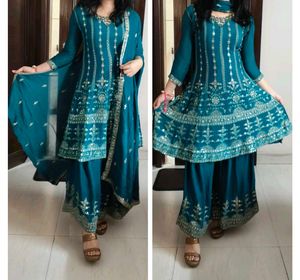 Women Green Silk Zari Embroidery Sharara Suit