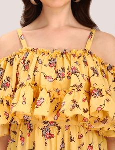 New/ Unused Floral Yellow Ruffle Dress For M Size