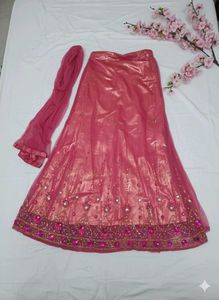 Girls Pink Embroidered Lehenga Choli