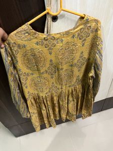 Yellow Paisley Print Peplum Blouse