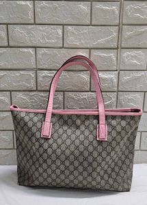 Authentic GUCCI GG Tote Bag Beige Pink Leather