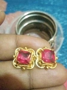 Red Stone Earrings Stud