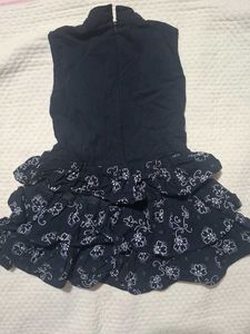 Girls Navy Floral Tiered Dress