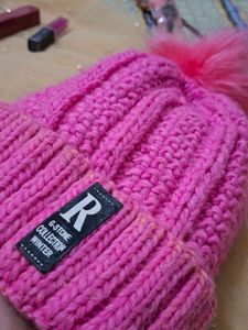 Pink Winter Beanie with Pom