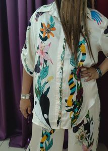 Abstract Print satin Cord Set